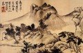 Pueblo de Shitao al pie de las montañas 1699 tinta china antigua